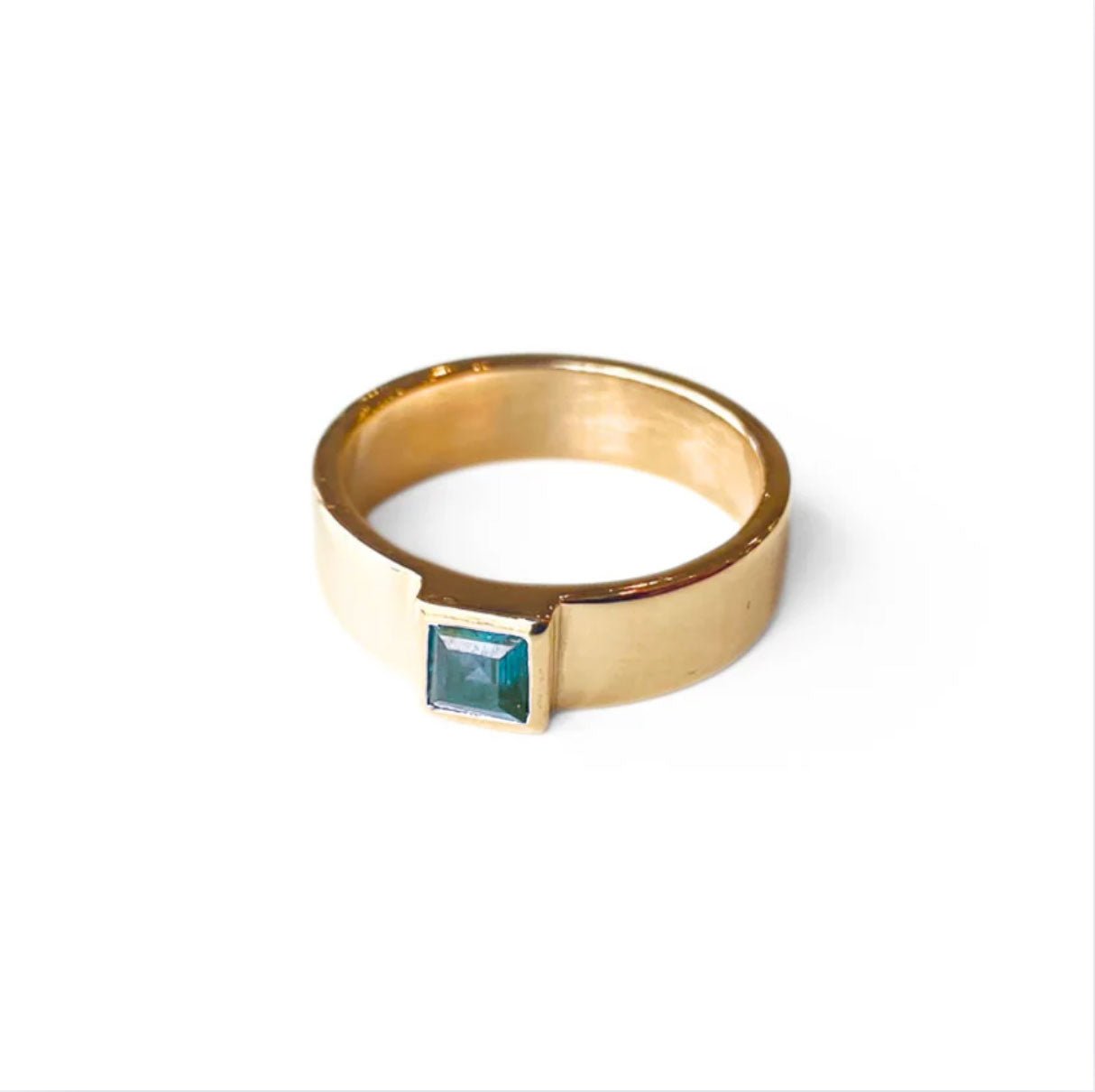 Quadra gold ring with blue topaz square gem - Nina Alexander Jewellery